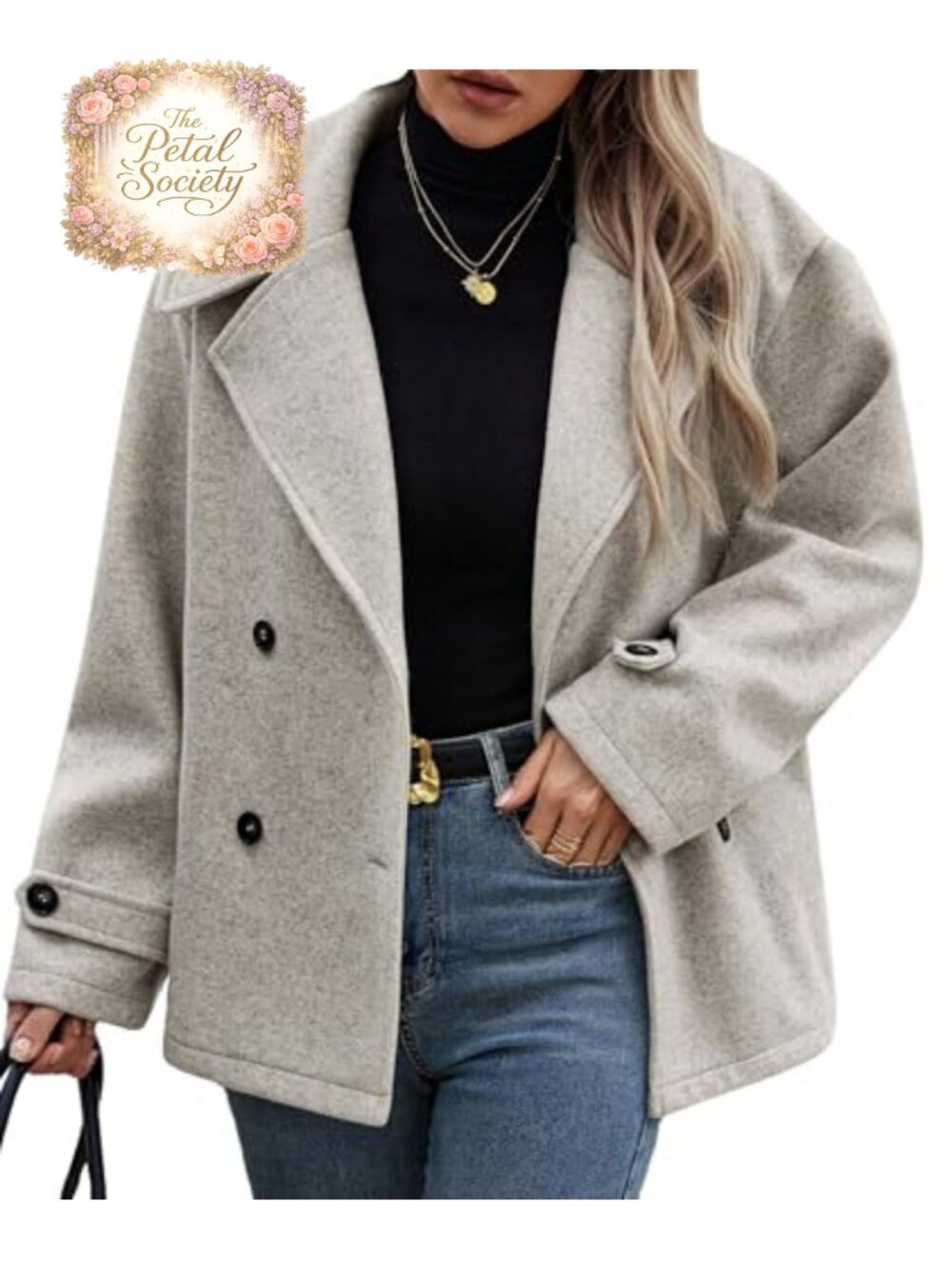 Womens Wool Blend Pea Coat Double Breasted Lapel Jacket Fall Winter Warm